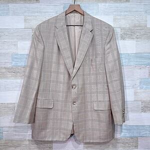 H Freeman Hand Tailored USA Sport Coat Beige Plaid Bespoke Mens 44R